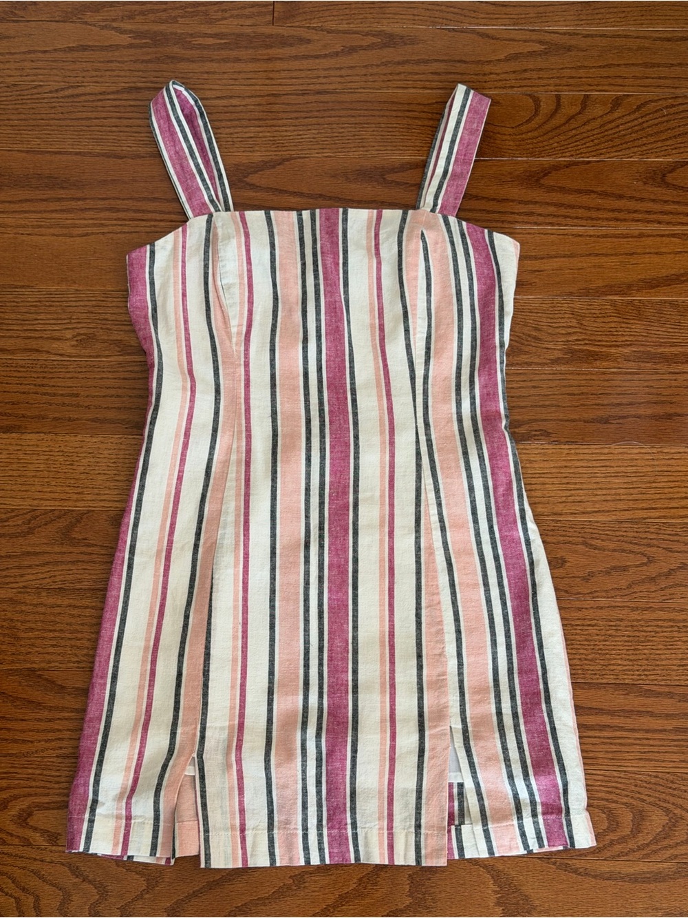 Forever 21 Striped Linen Look Mini Dress Pink Cream Size S Fits XS